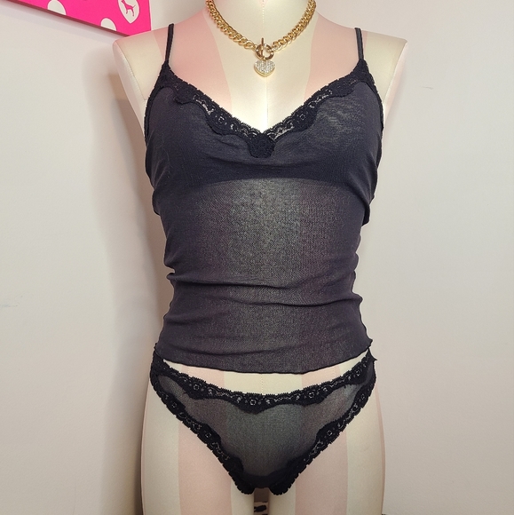 Victoria's Secret Y2K Mesh Cami/ Panty Set Size M 🖤 - Picture 2 of 9